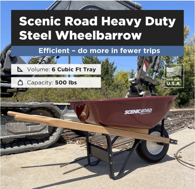 Scenic Road Steel SS-Series 6 Cu Ft Single Ribbed Wheelbarrow - Construction Site