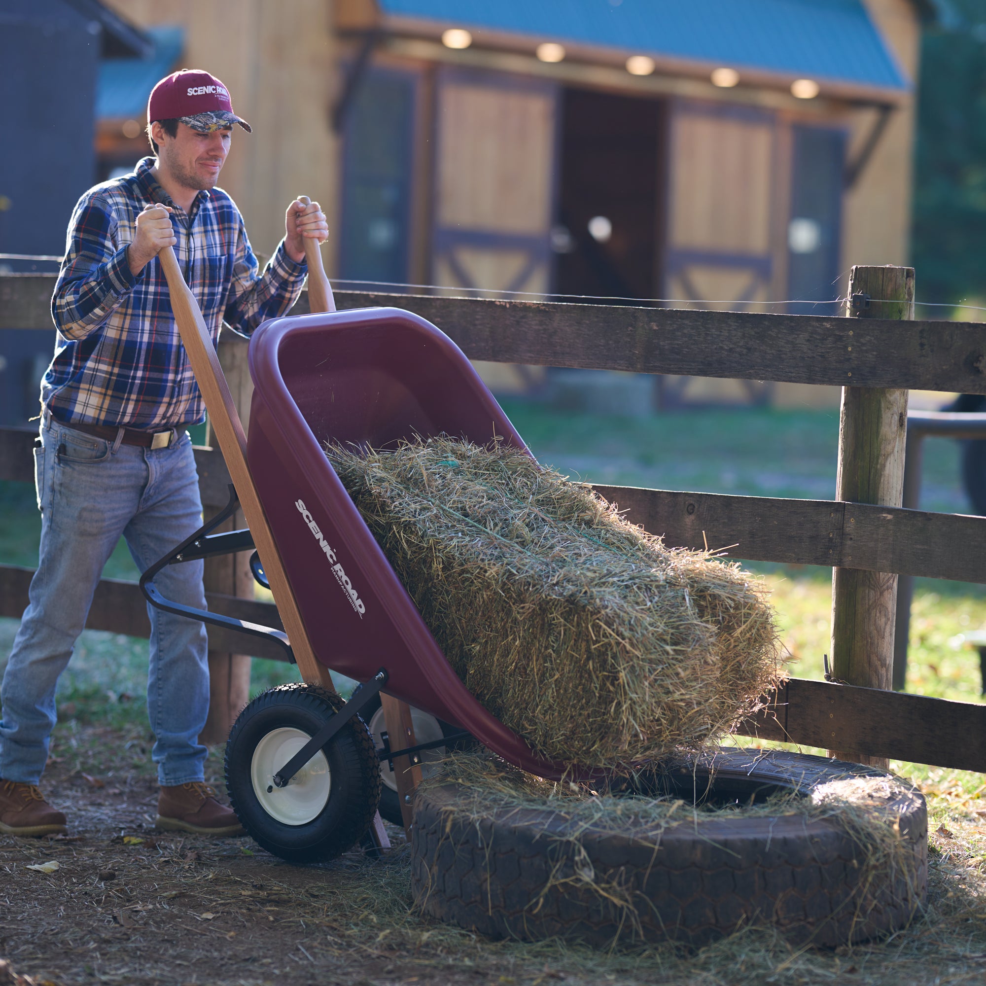 Scenic Road M-Series 6 Cu Ft Single Ribbed Wheelbarrow - Hauling Hay