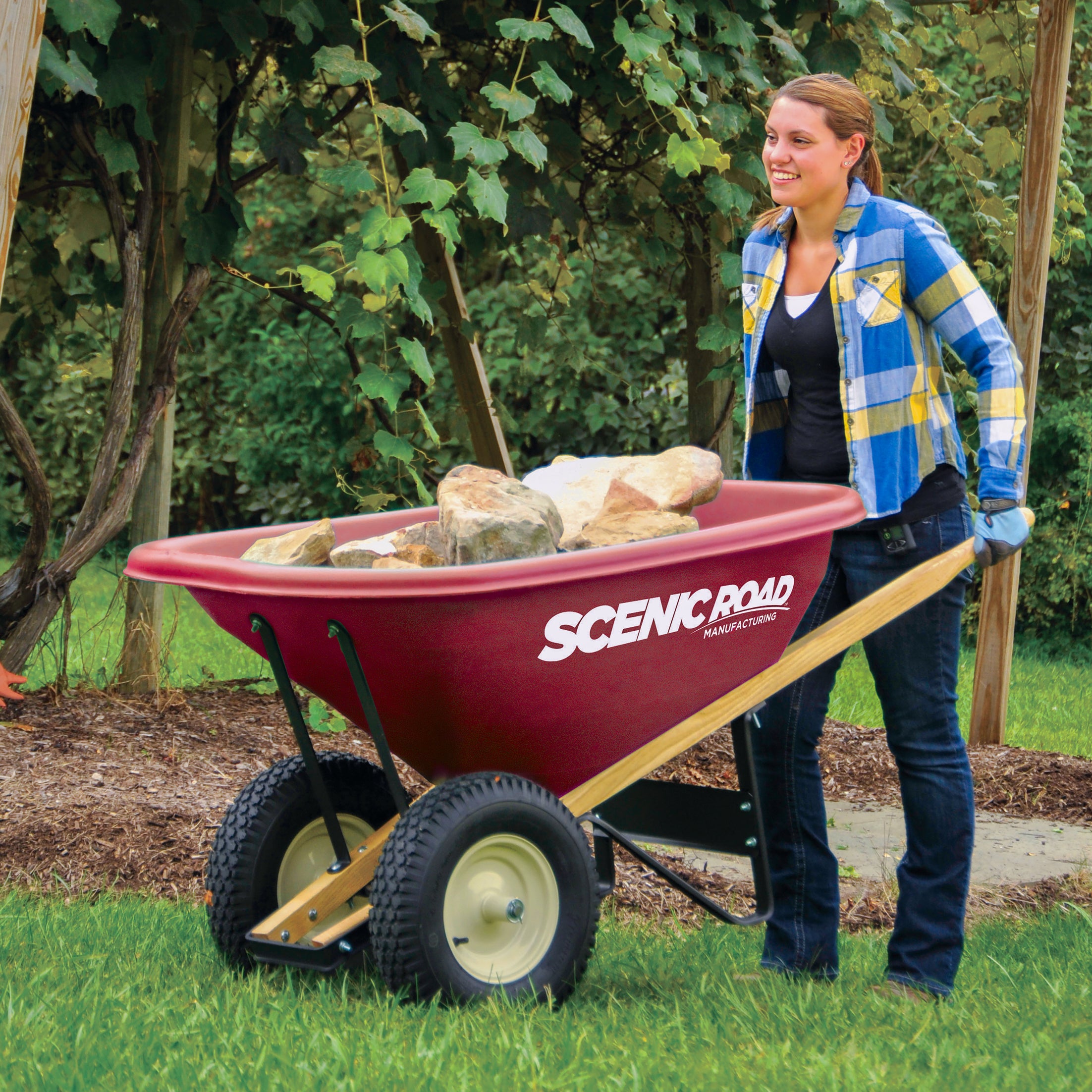 Scenic Road M-Series 8 Cu Ft Dual Flat Free Wheelbarrow - Landscaping