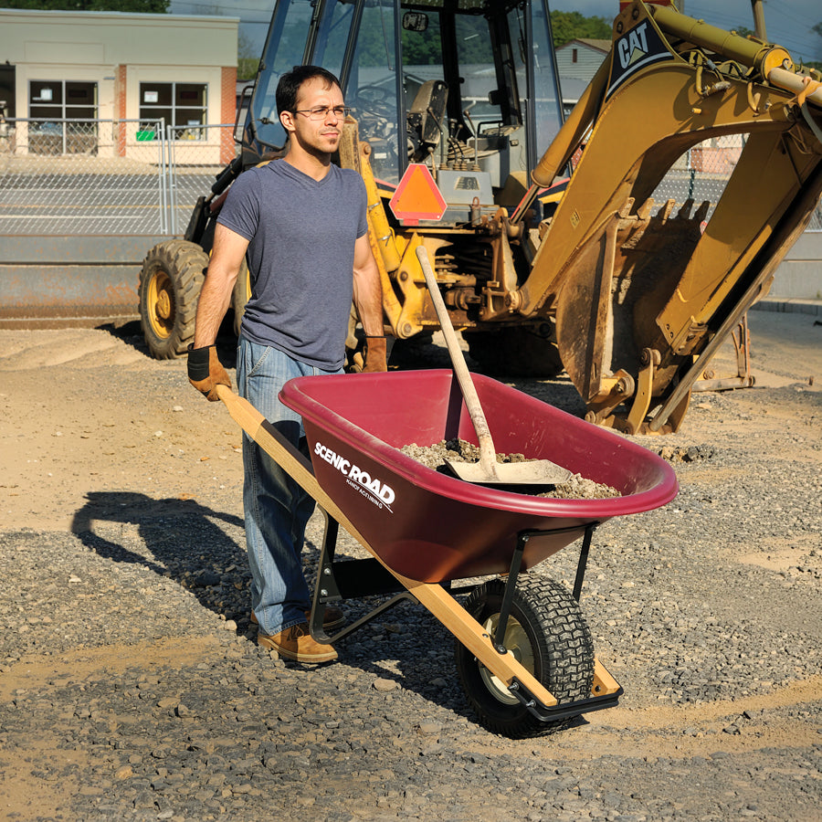 Scenic Road Ruggedite HDPE wheelbarrow tray in use